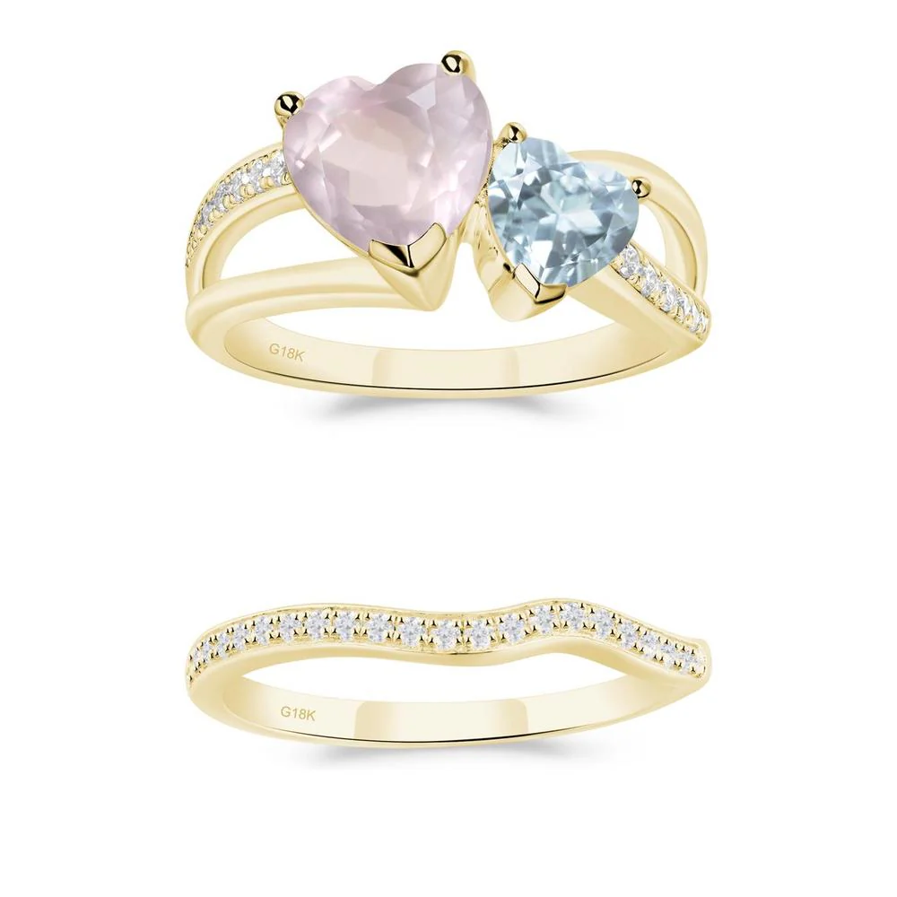 Heart Aquamarine and Rose Quartz Toi Et Moi Ring - Image 13