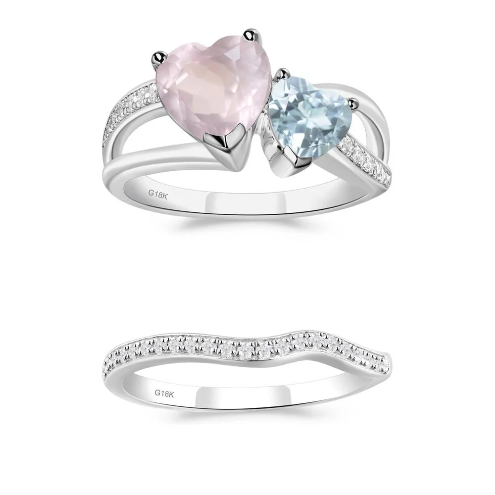 Heart Aquamarine and Rose Quartz Toi Et Moi Ring - Image 17