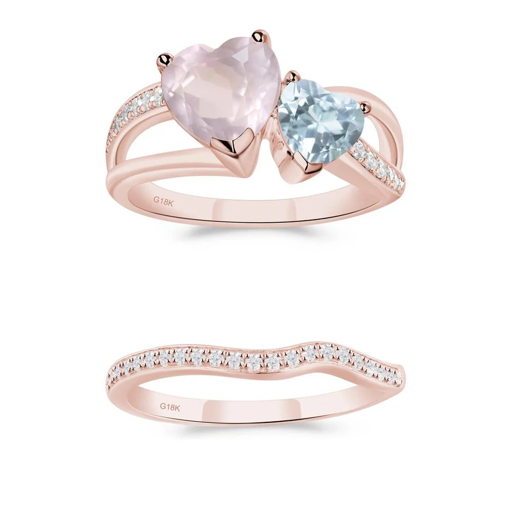 Heart Aquamarine and Rose Quartz Toi Et Moi Ring - Image 19
