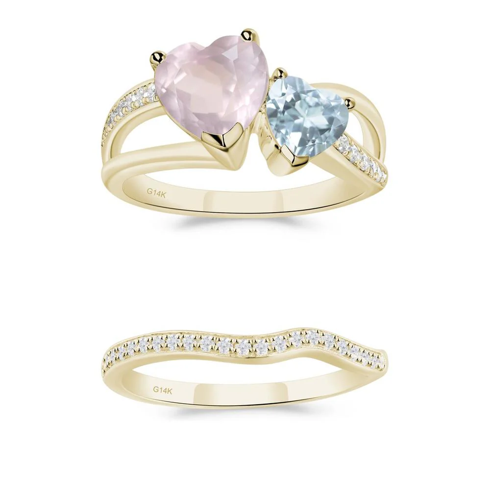 Heart Aquamarine and Rose Quartz Toi Et Moi Ring - Image 21
