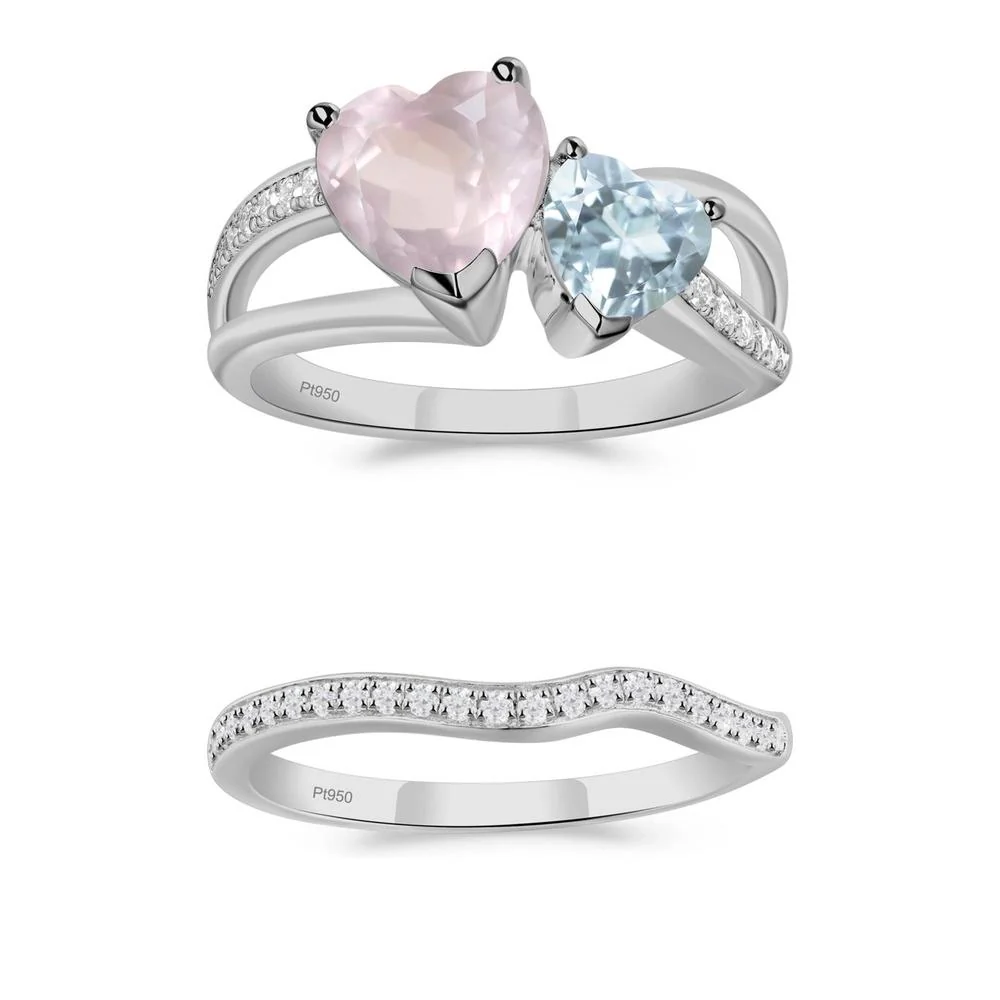 Heart Aquamarine and Rose Quartz Toi Et Moi Ring - Image 23