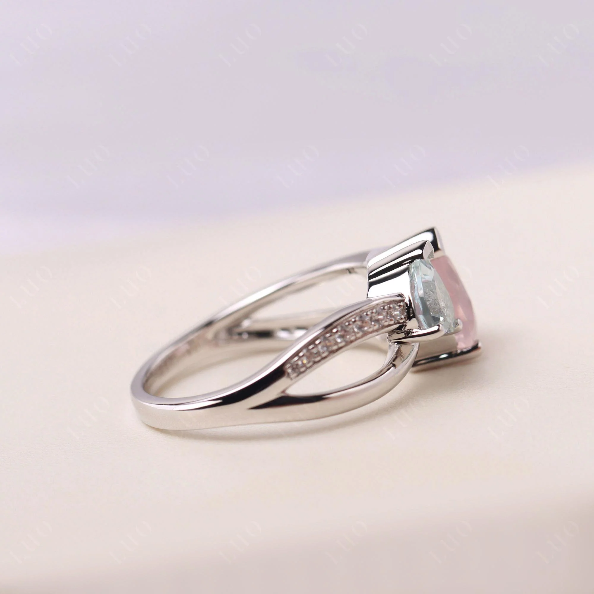 Heart Aquamarine and Rose Quartz Toi Et Moi Ring - Image 32