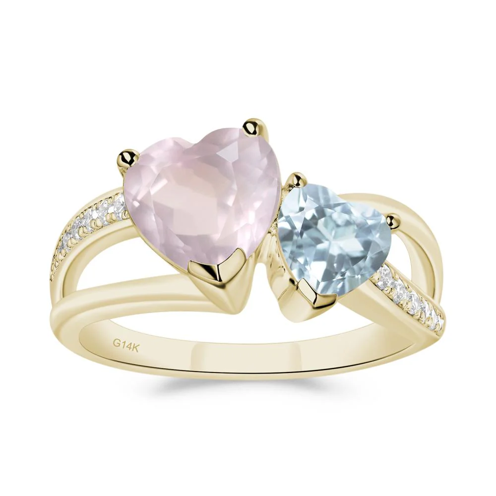 Heart Aquamarine and Rose Quartz Toi Et Moi Ring - Image 6