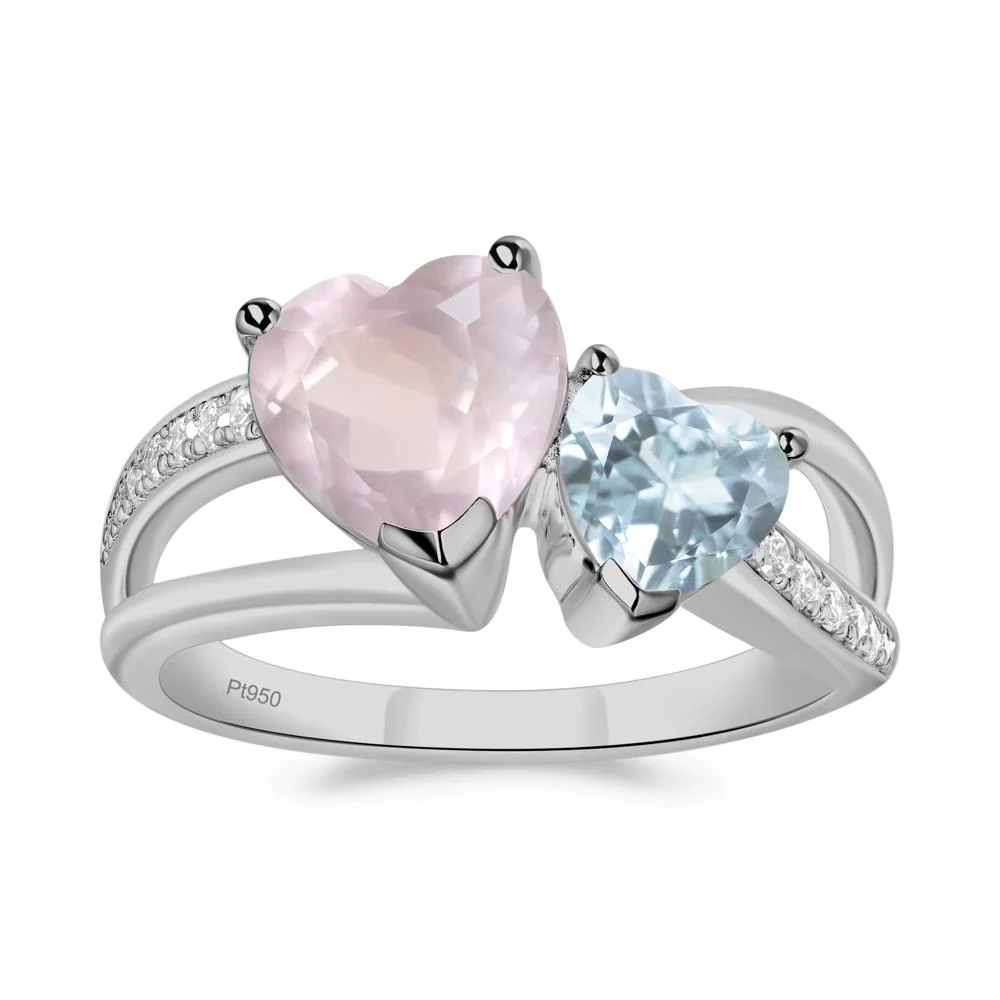 Heart Aquamarine and Rose Quartz Toi Et Moi Ring - Image 7