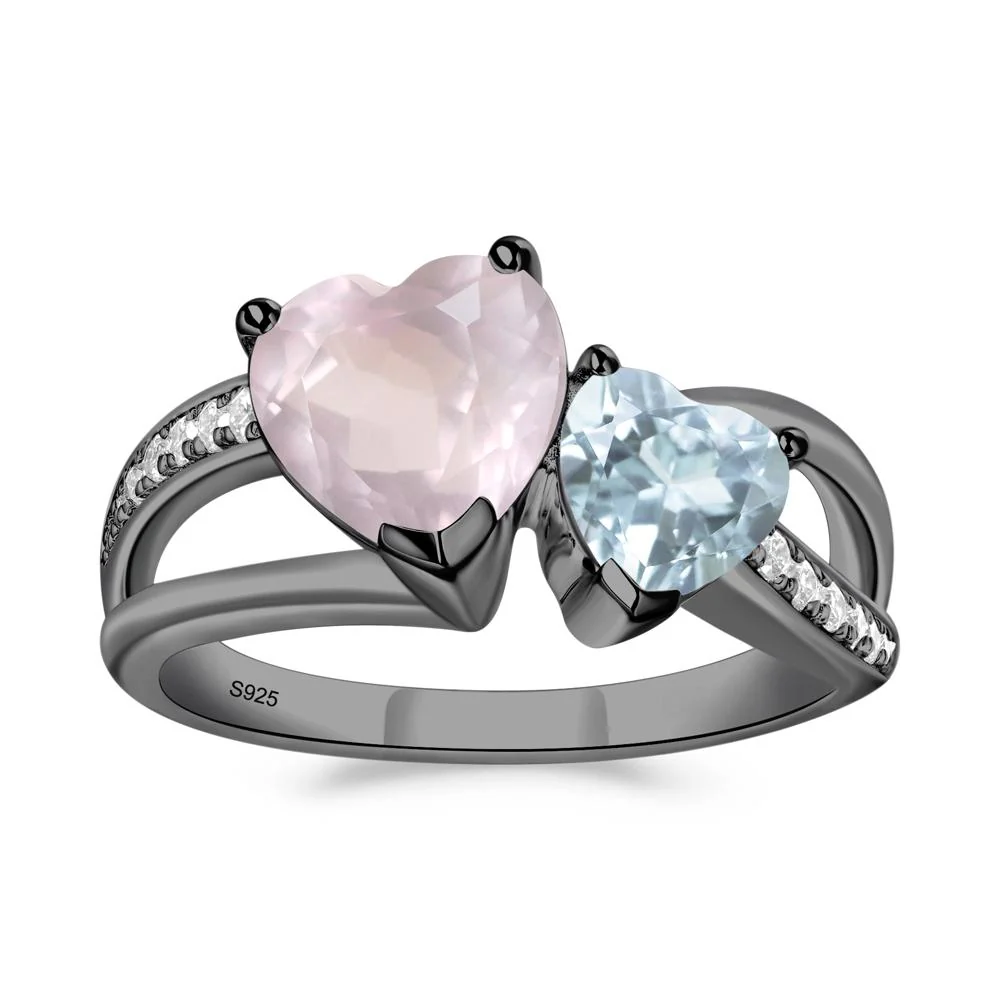 Heart Aquamarine and Rose Quartz Toi Et Moi Ring - Image 8
