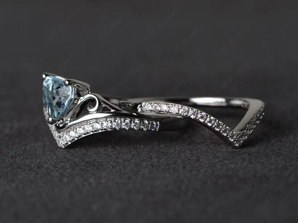 Heart Shaped Aquamarine Bridal Set Ring - Image 2