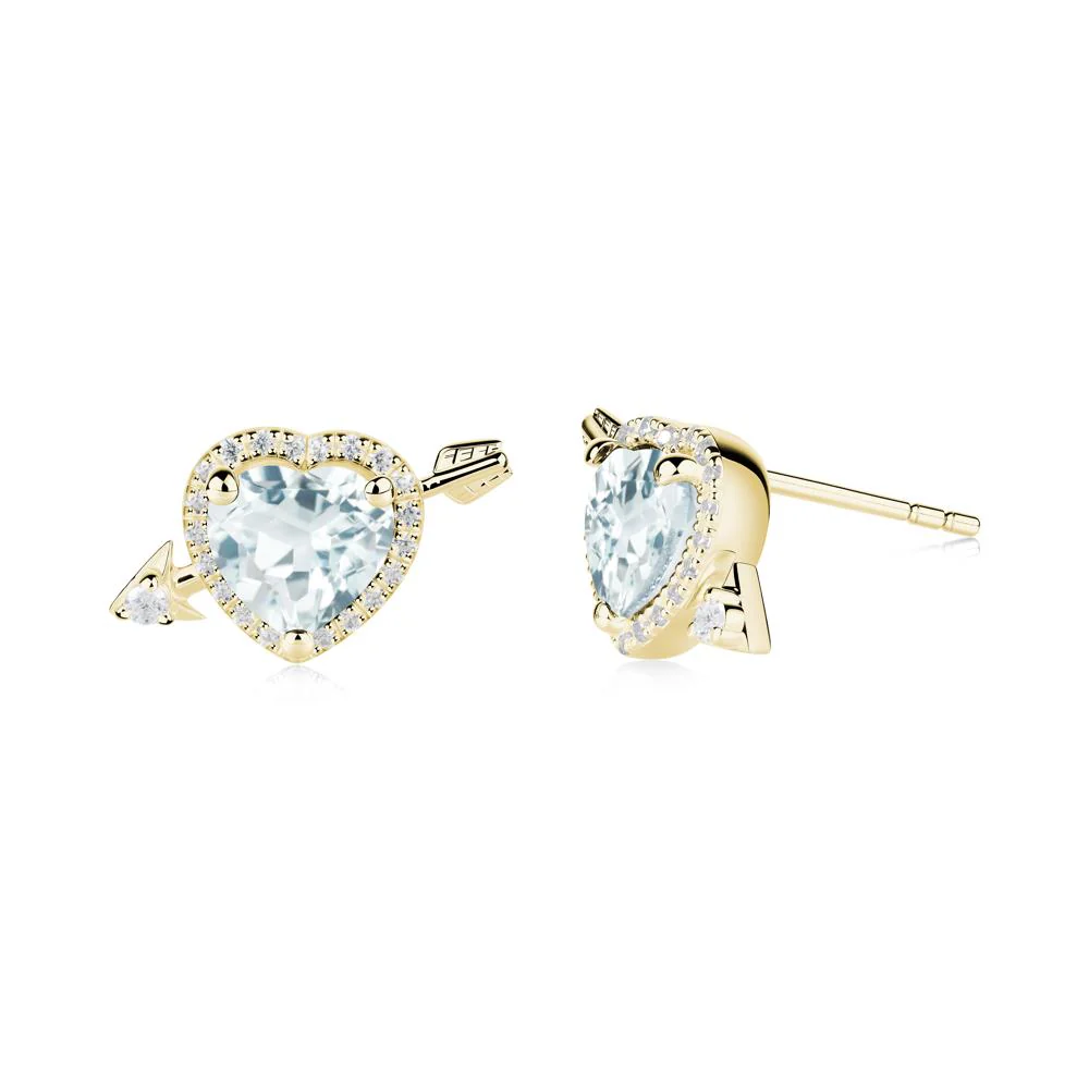Heart Shaped Aquamarine Cupid's Arrow Stud Earrings - Image 5