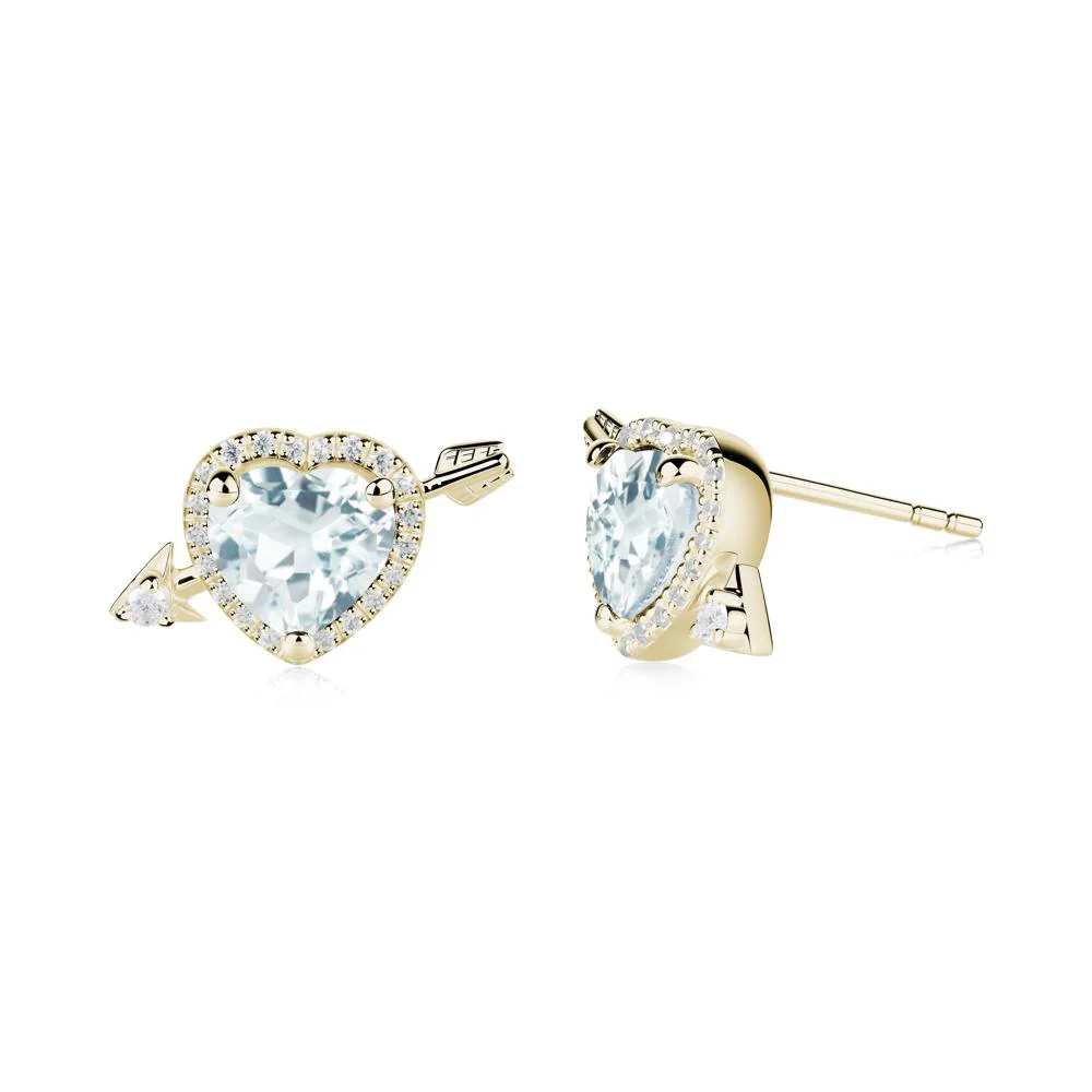 Heart Shaped Aquamarine Cupid's Arrow Stud Earrings - Image 9
