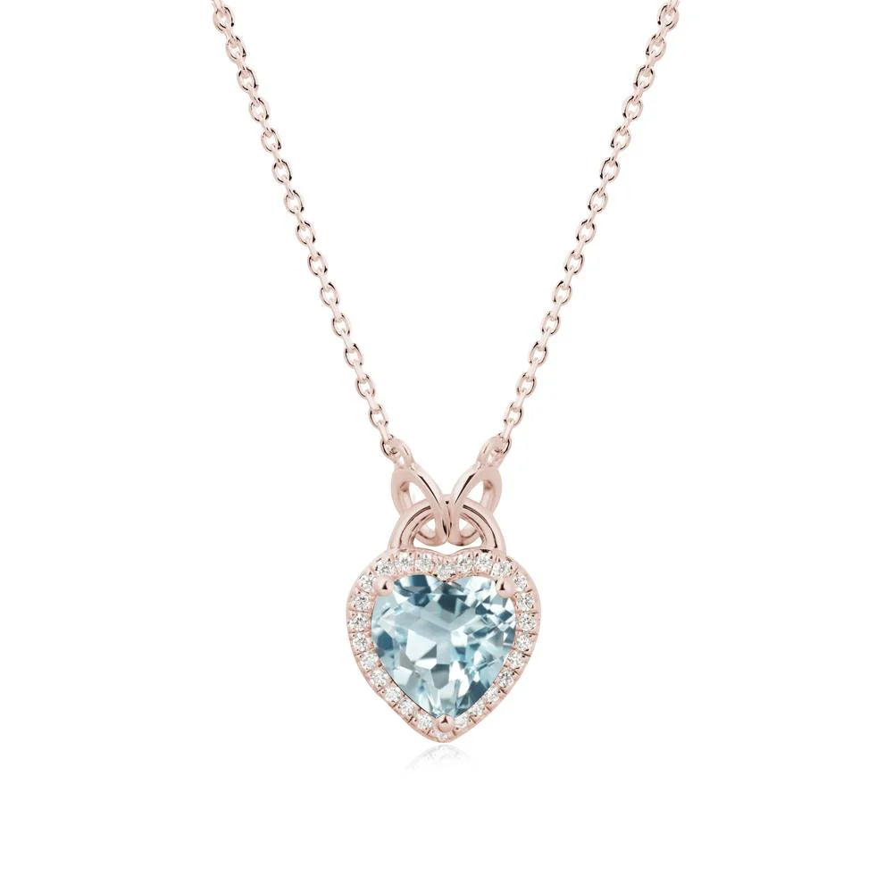 Heart Shaped Aquamarine Halo Necklace