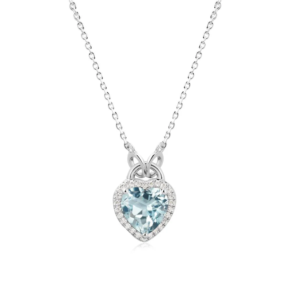 Heart Shaped Aquamarine Halo Necklace - Image 2