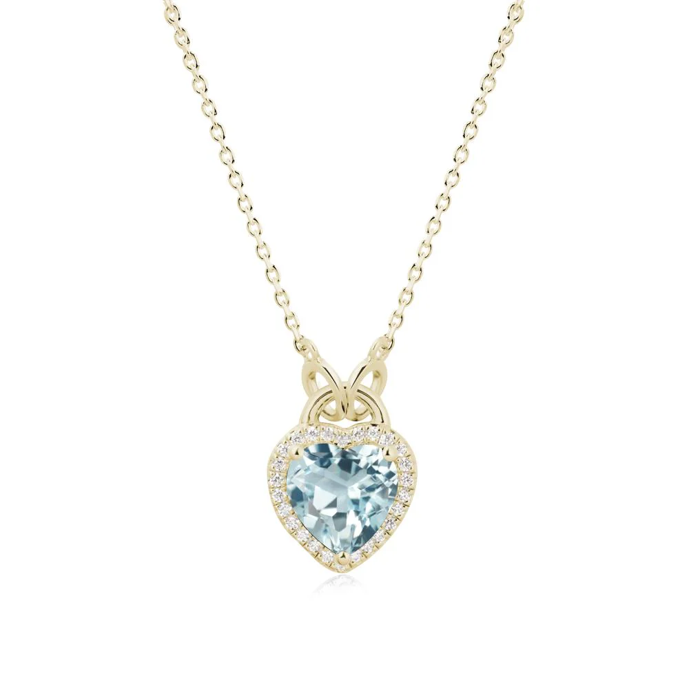 Heart Shaped Aquamarine Halo Necklace - Image 3