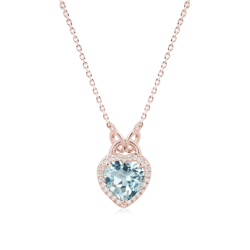 Heart Shaped Aquamarine Halo Necklace - Image 4