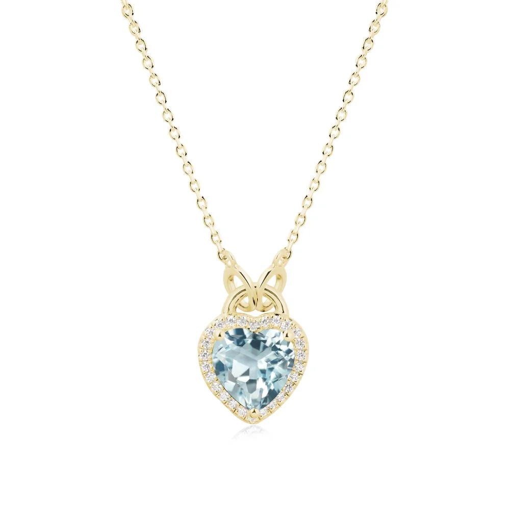Heart Shaped Aquamarine Halo Necklace - Image 6