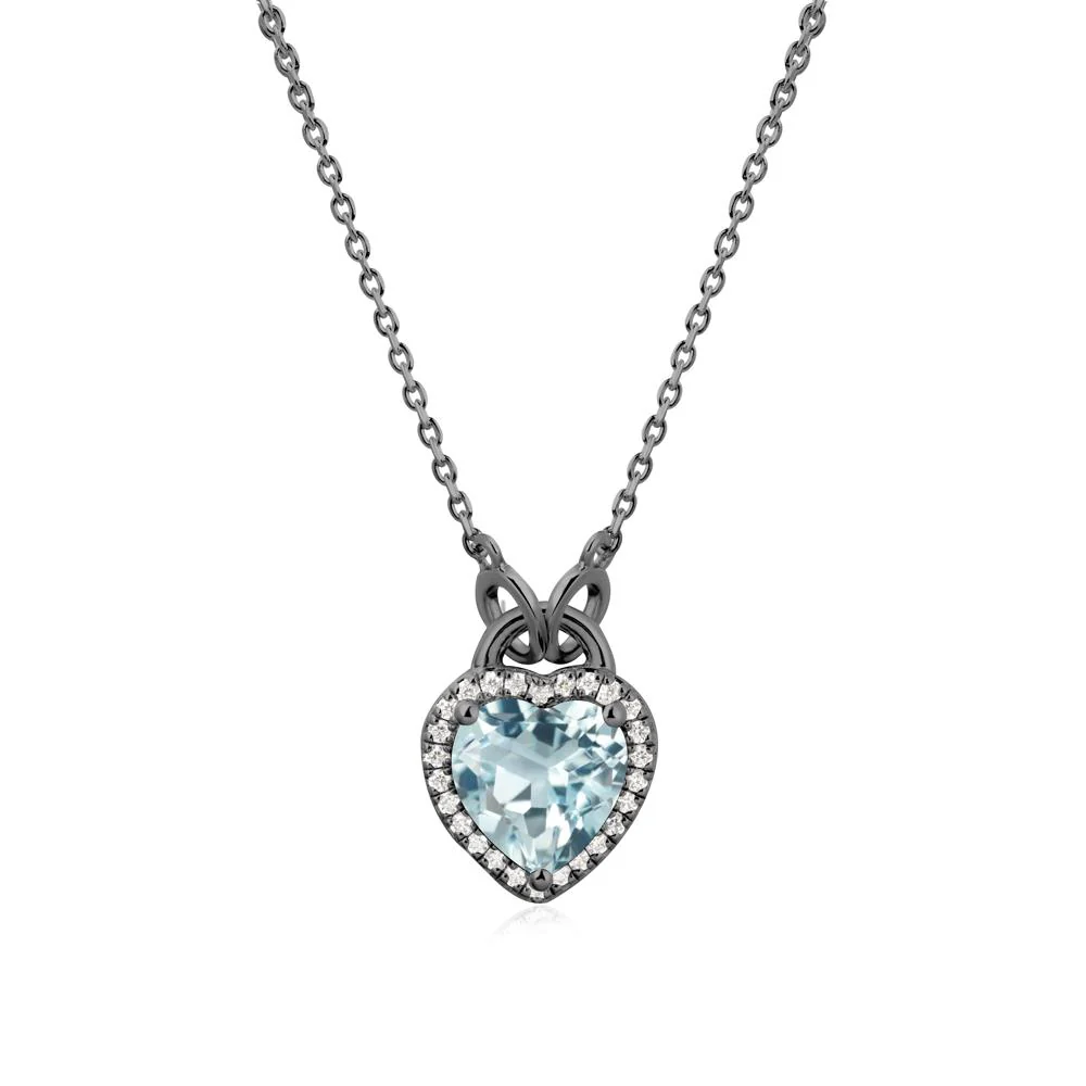 Heart Shaped Aquamarine Halo Necklace - Image 7