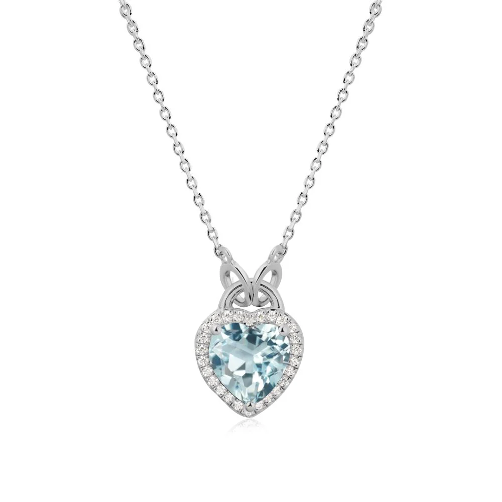 Heart Shaped Aquamarine Halo Necklace - Image 8