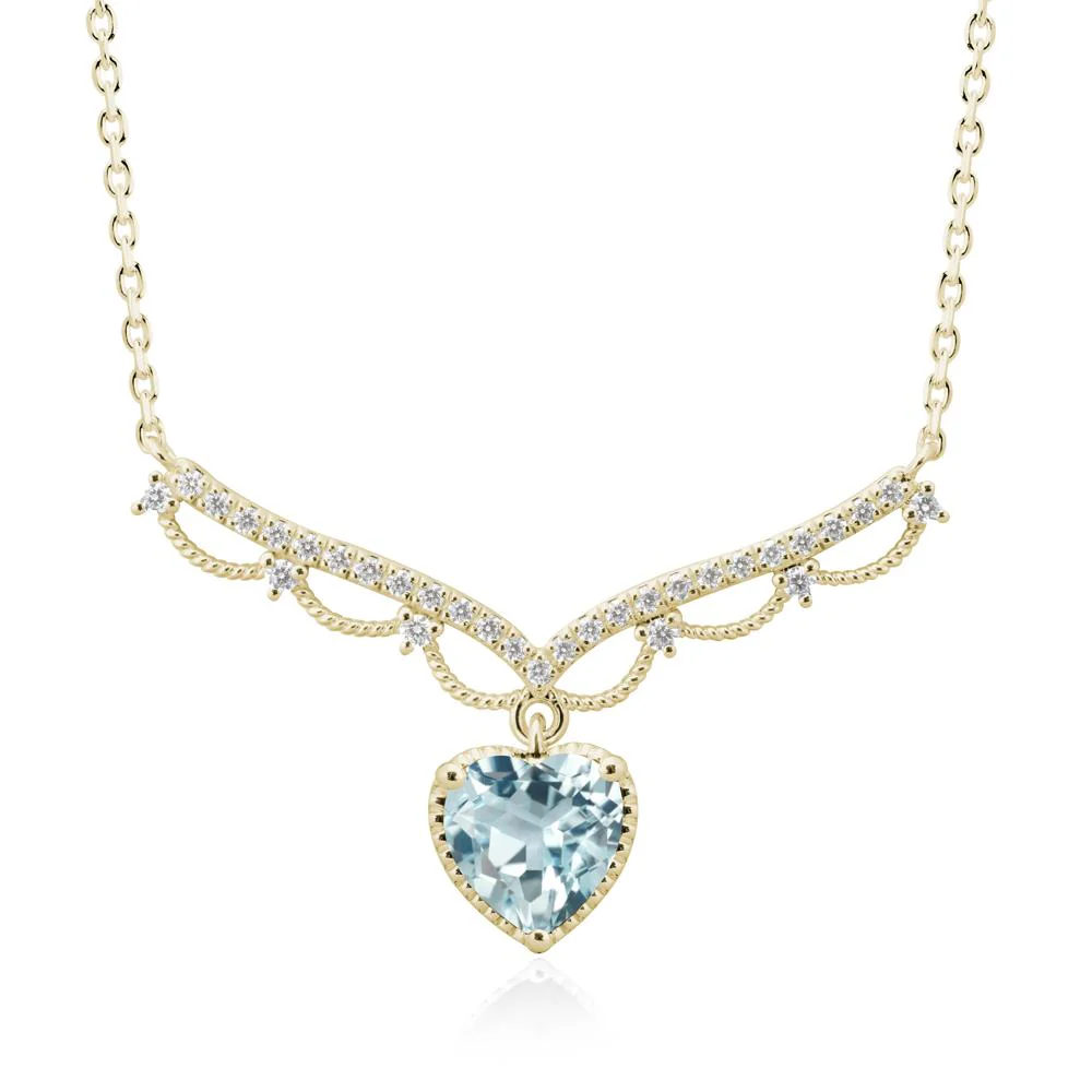Heart Shaped Aquamarine Necklace with Pave Accents