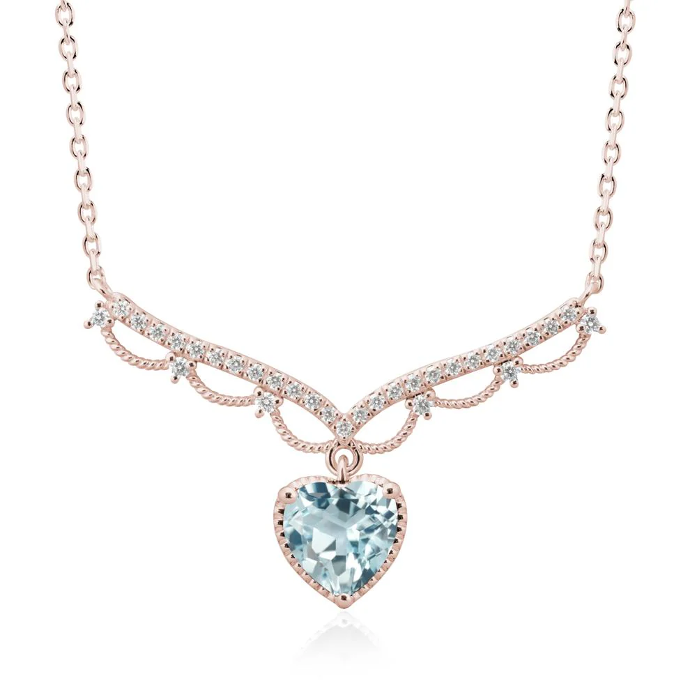 Heart Shaped Aquamarine Necklace with Pave Accents - Image 2