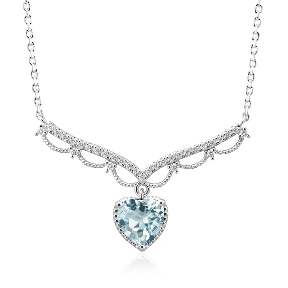 Heart Shaped Aquamarine Necklace with Pave Accents - Image 3