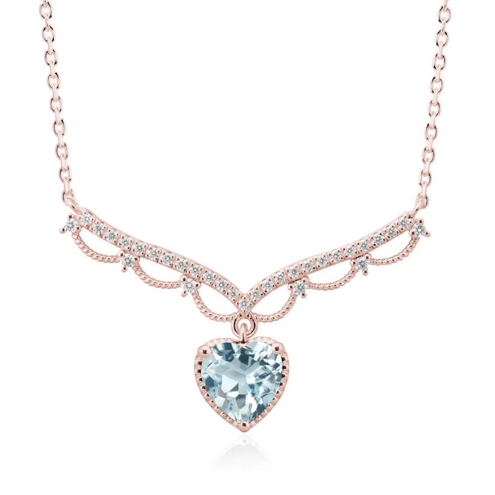Heart Shaped Aquamarine Necklace with Pave Accents - Image 4