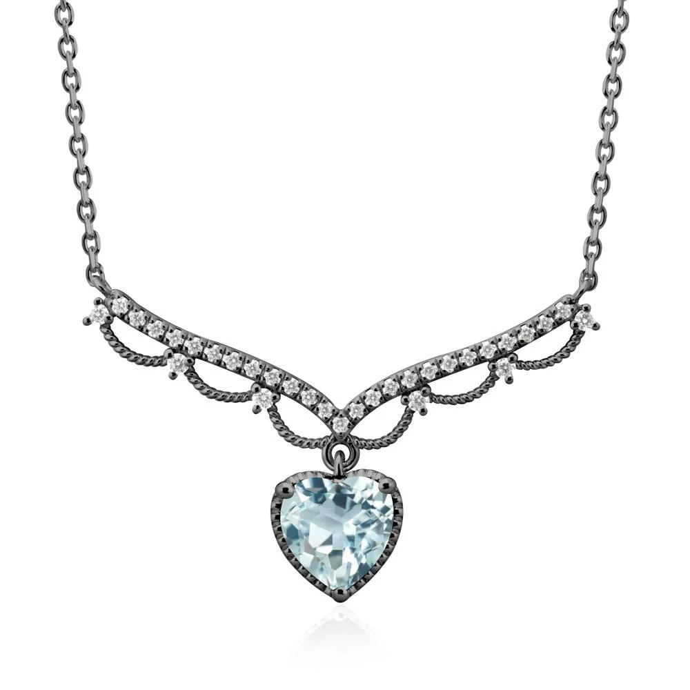 Heart Shaped Aquamarine Necklace with Pave Accents - Image 7