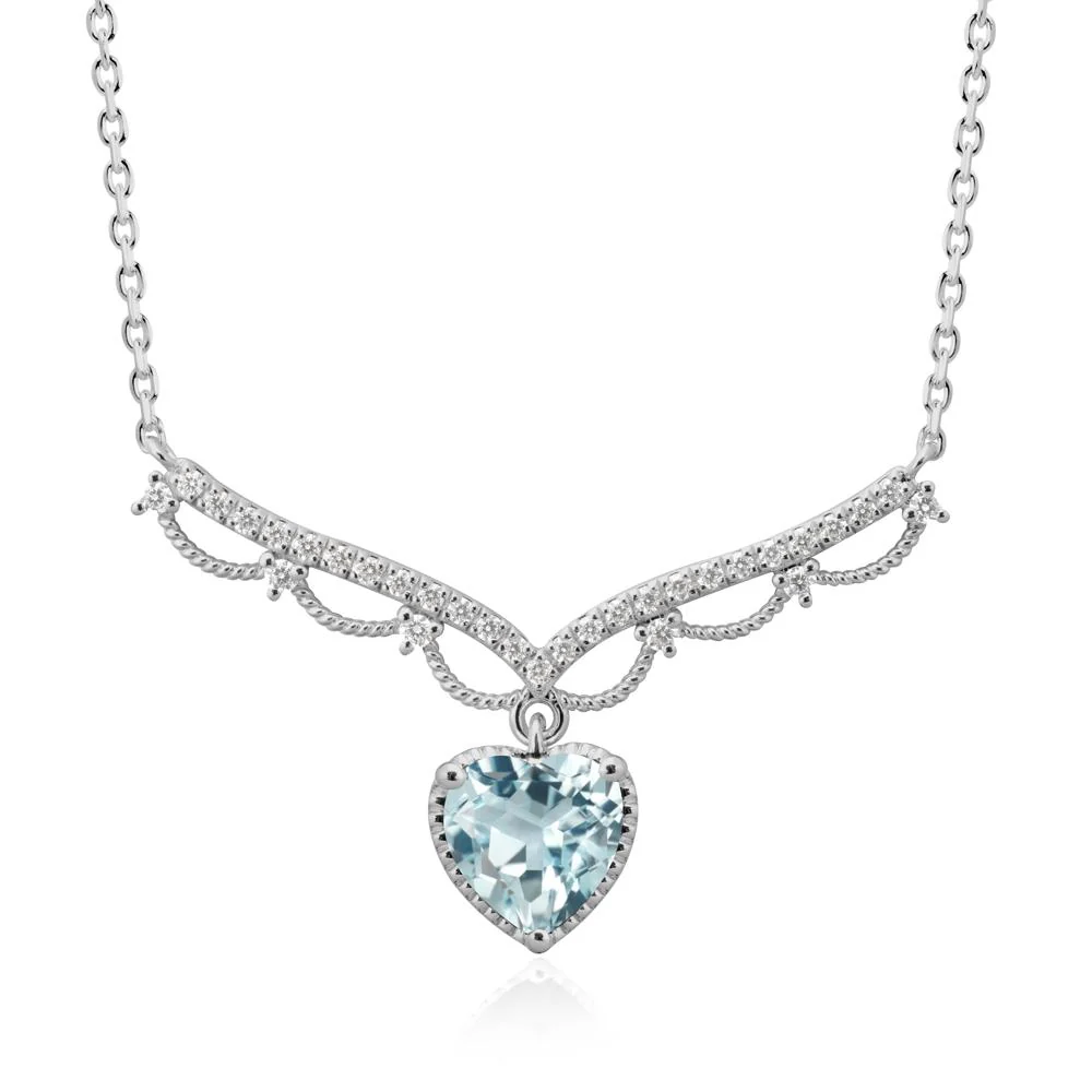 Heart Shaped Aquamarine Necklace with Pave Accents - Image 8