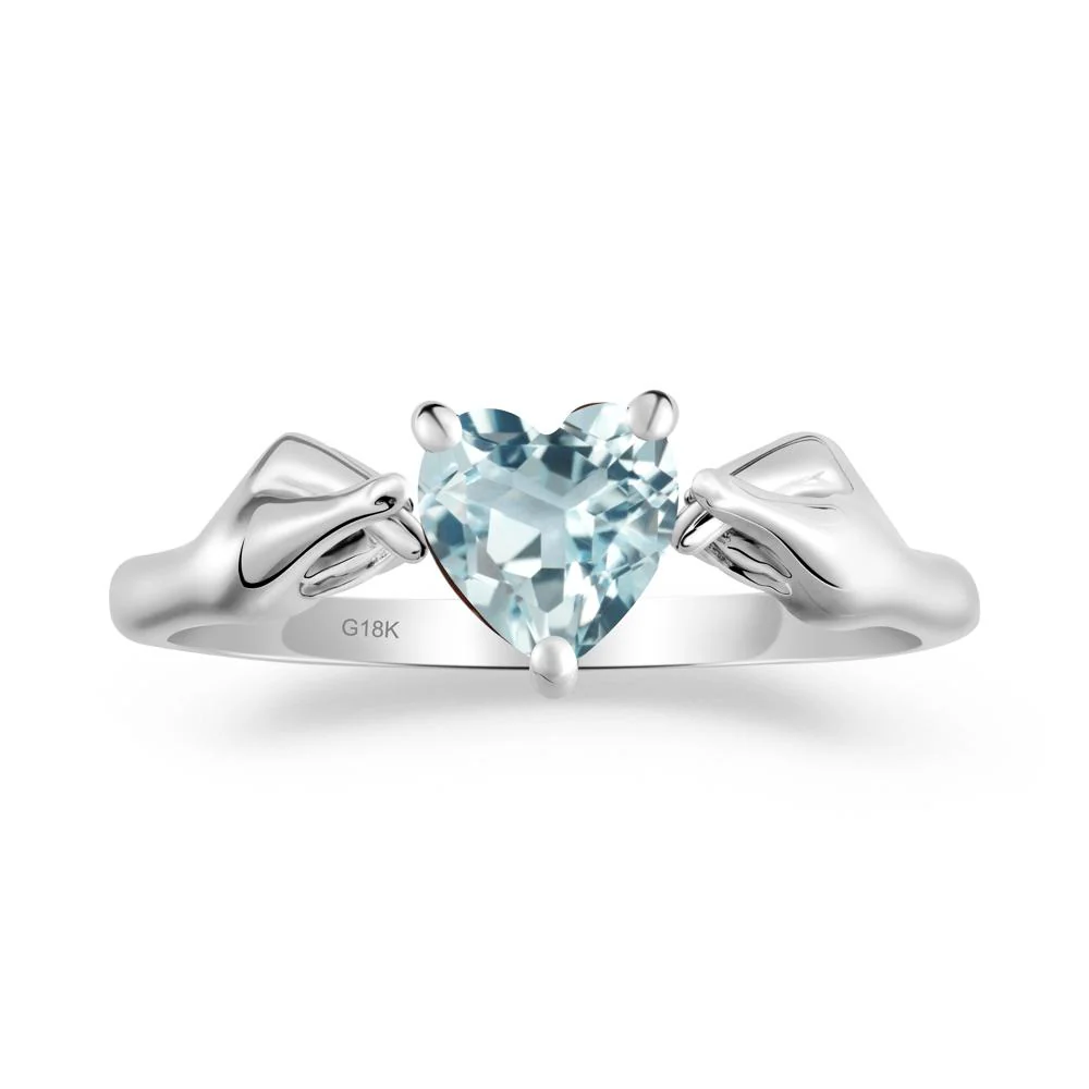 Heart Shaped Aquamarine Ring with Finger Heart - Image 8