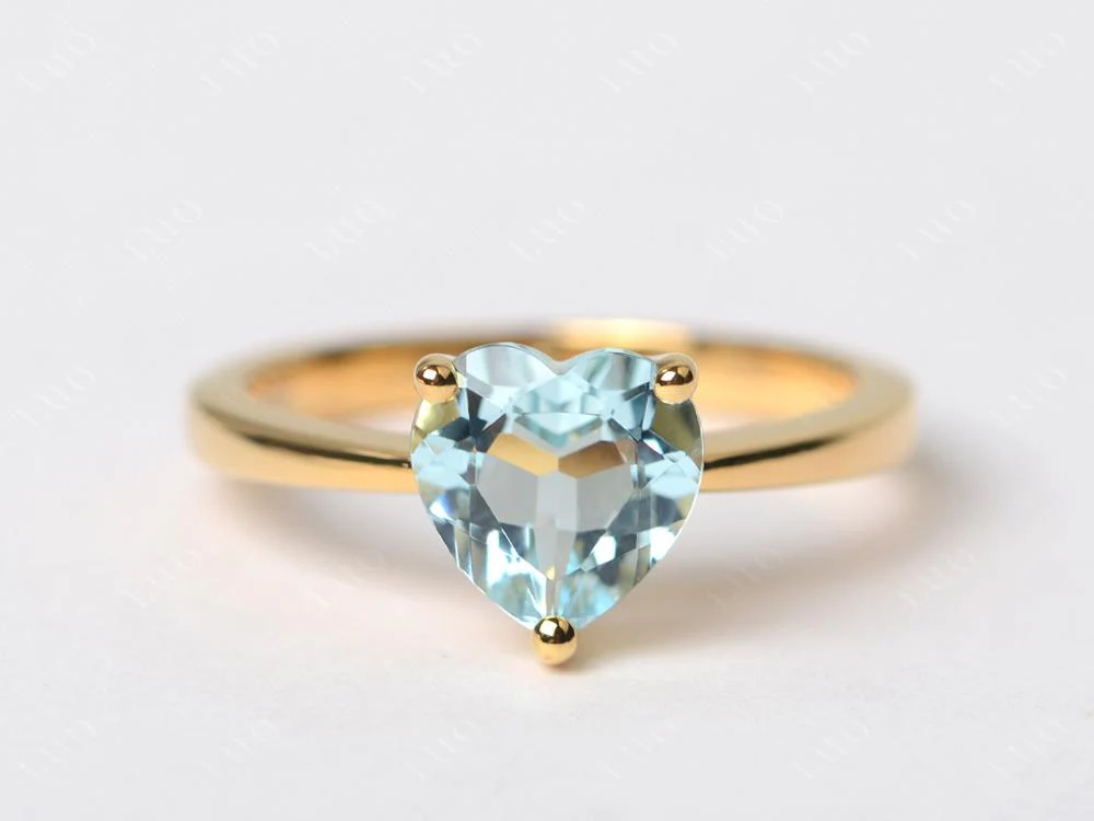 Aquamarine Heart Shaped Solitaire Ring - Image 29