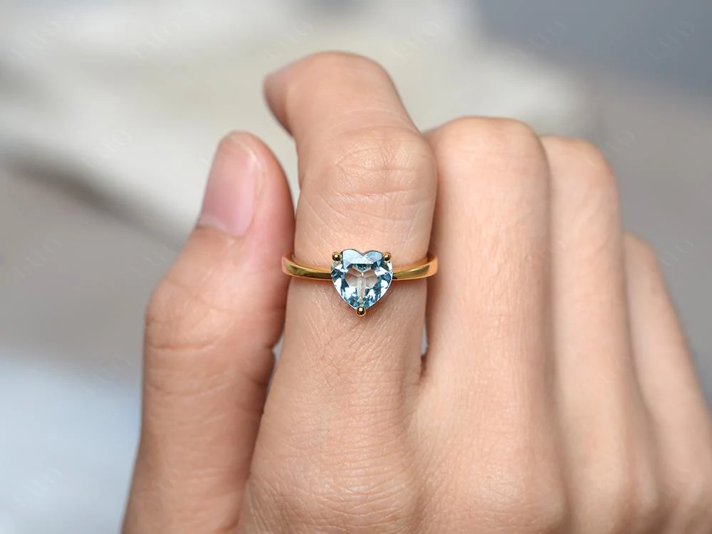 Aquamarine Heart Shaped Solitaire Ring - Image 32