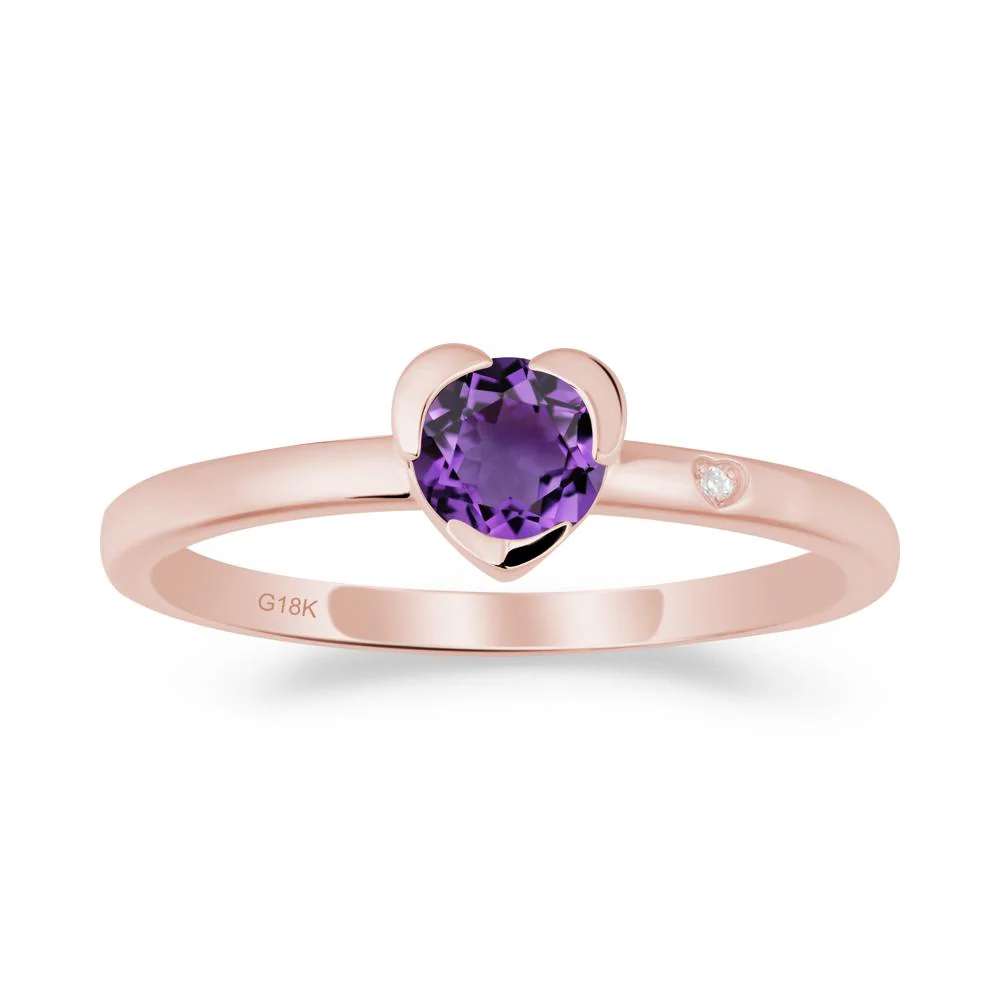 Heart Shaped Bezel Setting Amethyst Ring - Image 4