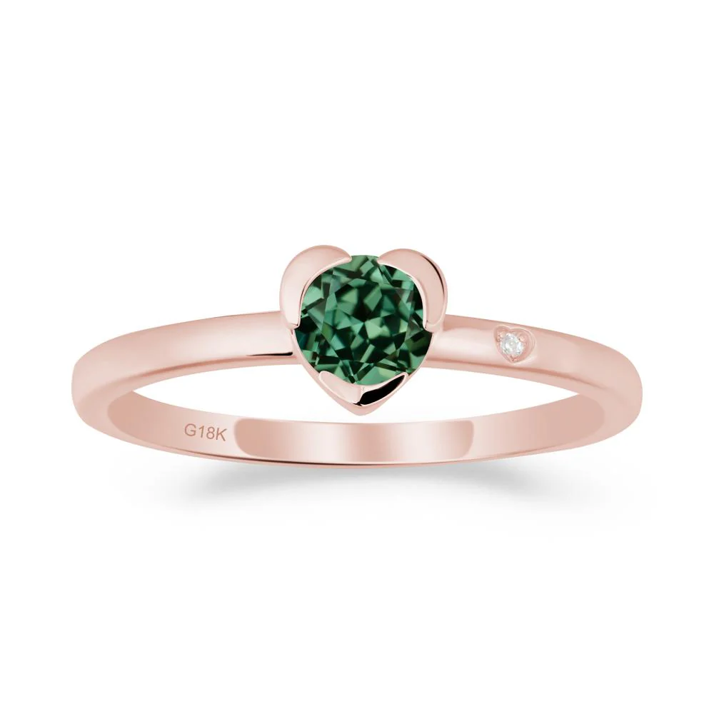 Heart Shaped Bezel Setting Green Sapphire Ring - Image 2