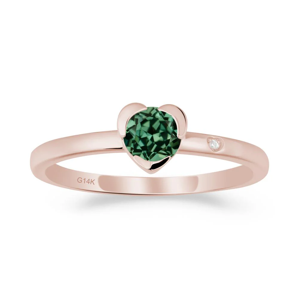 Heart Shaped Bezel Setting Green Sapphire Ring - Image 3