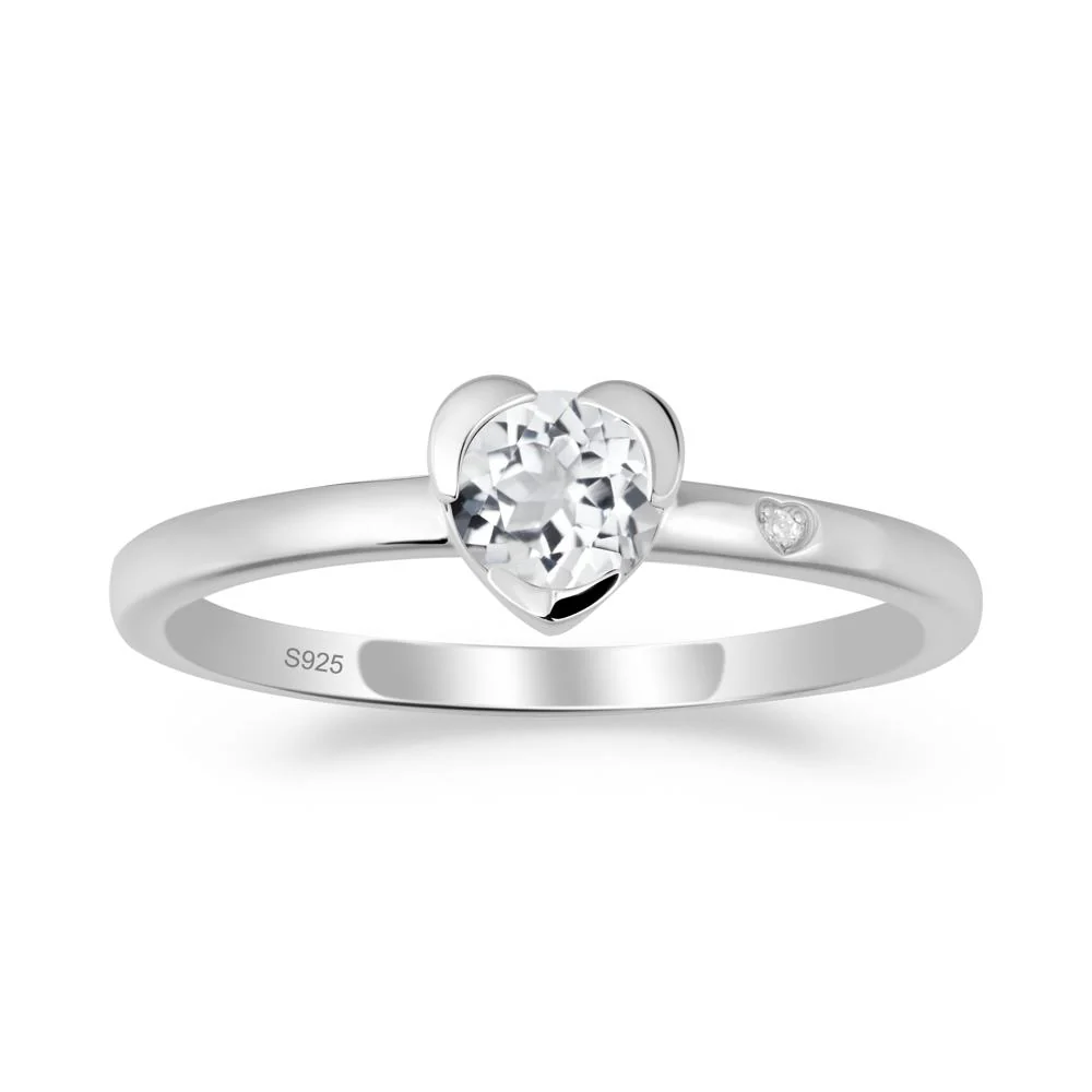 Heart Shaped Bezel Setting White Topaz Ring - Image 4