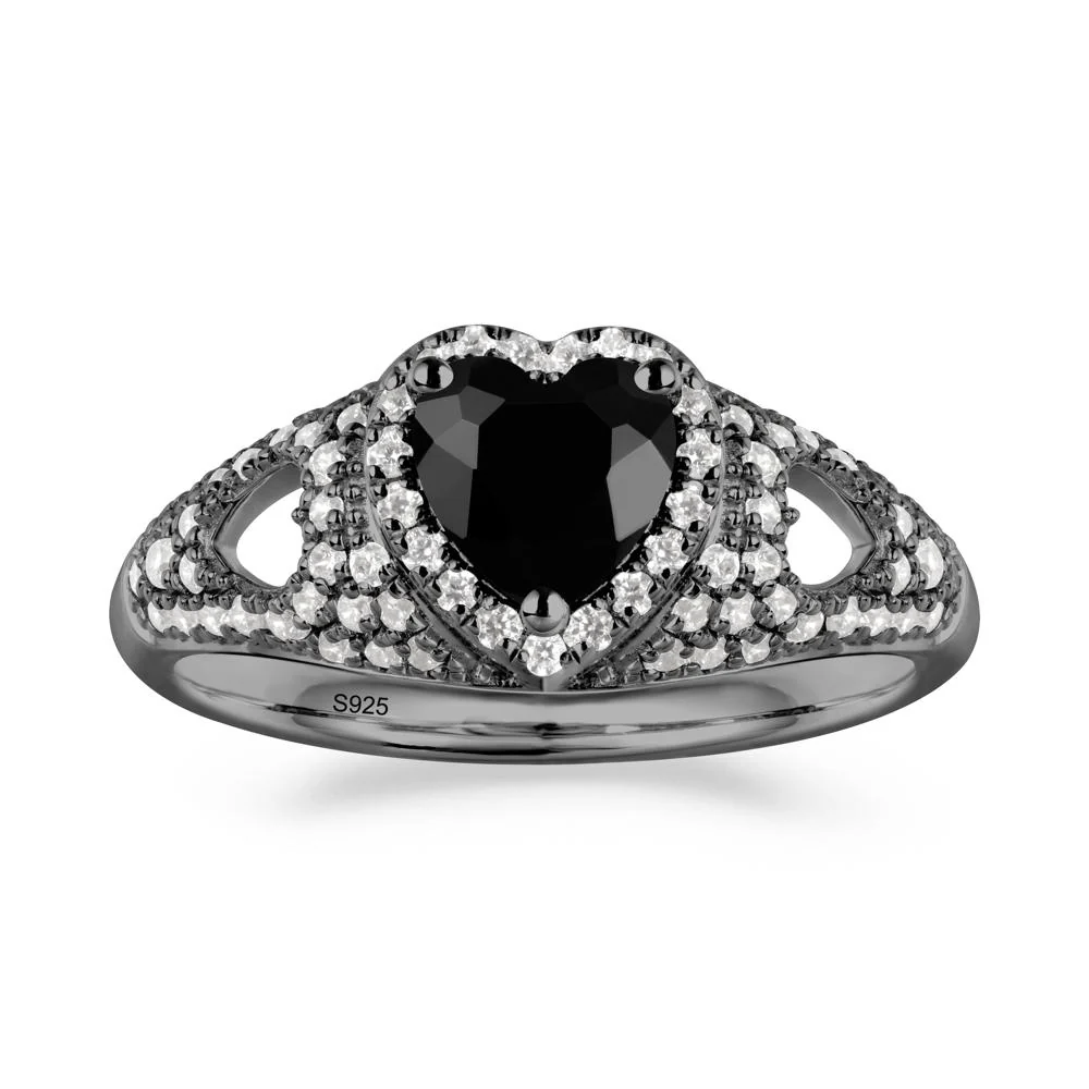 Heart Shaped Black Spinel Cluster Ring - Image 5