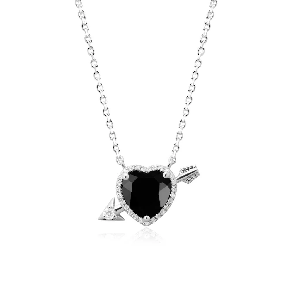 Heart Shaped Black Spinel Cupid's Arrow Necklace