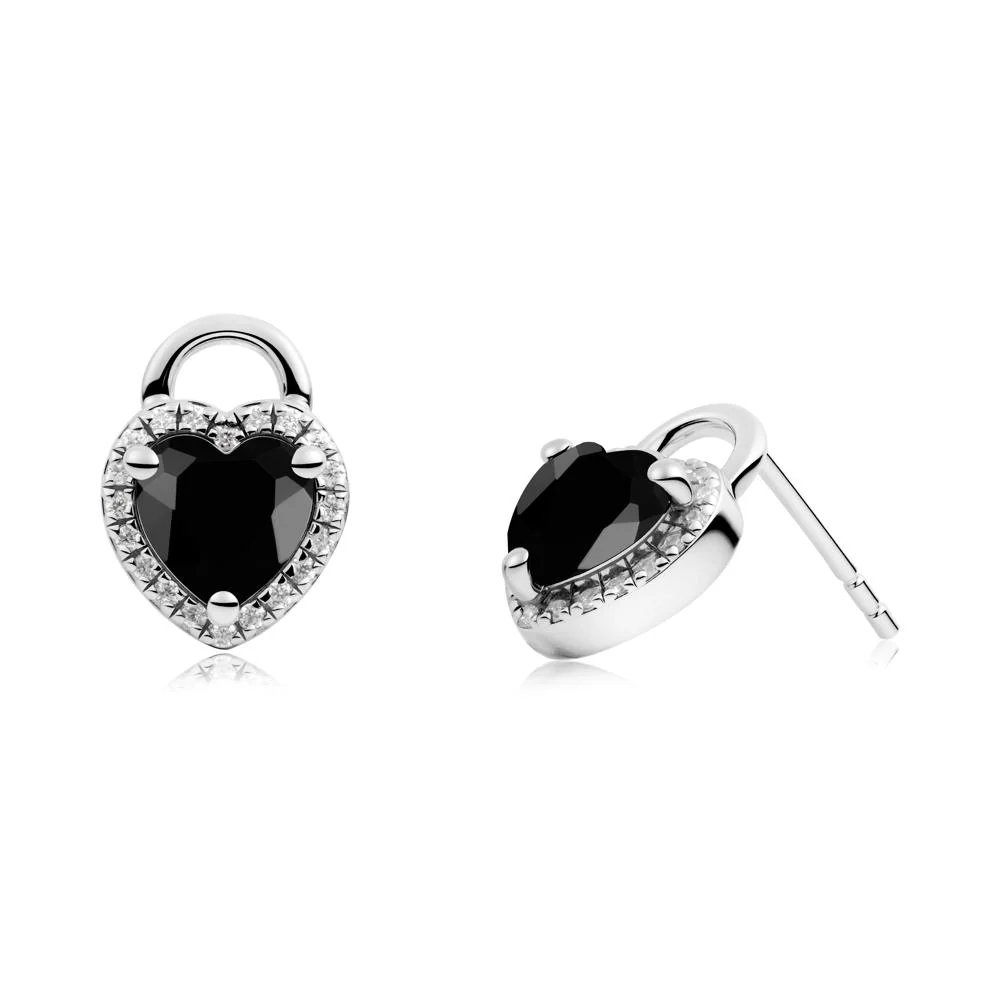 Heart Shaped Black Spinel Halo Earrings