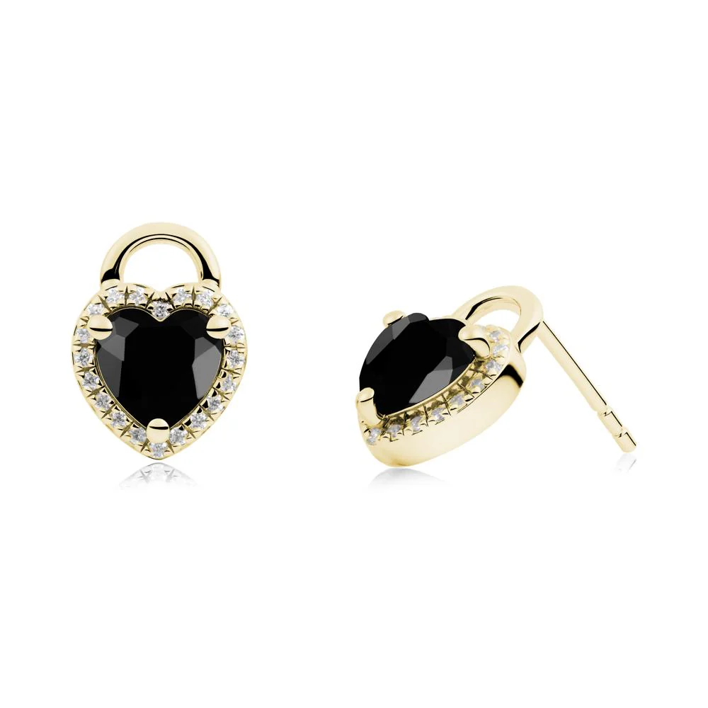 Heart Shaped Black Spinel Halo Earrings - Image 3