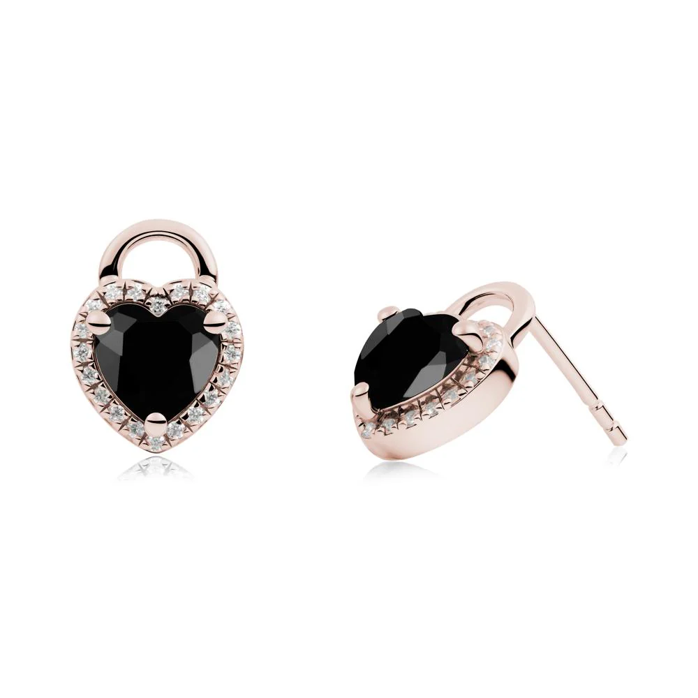 Heart Shaped Black Spinel Halo Earrings - Image 5