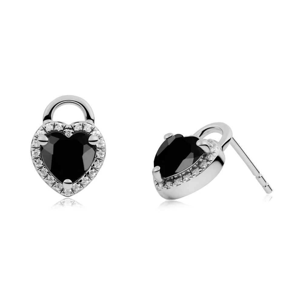 Heart Shaped Black Spinel Halo Earrings - Image 6