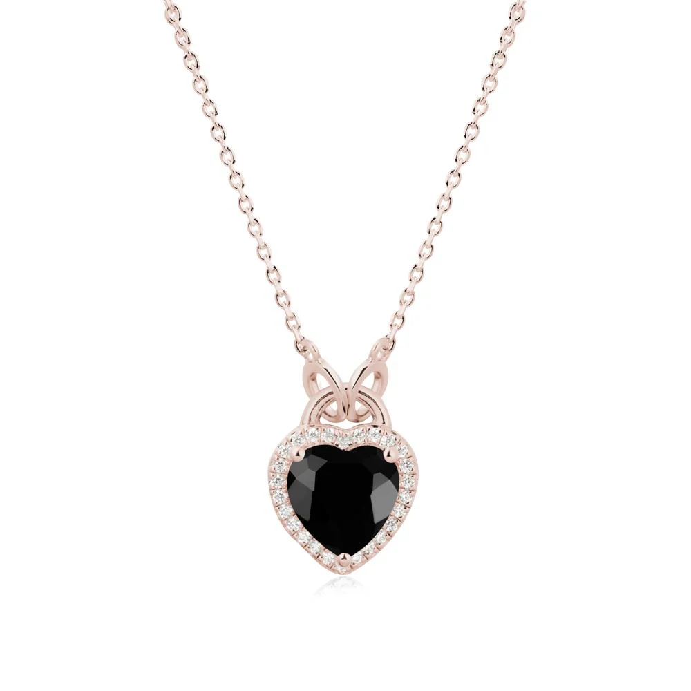 Heart Shaped Black Spinel Halo Pendant Necklace - Image 2
