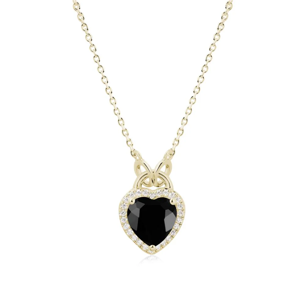 Heart Shaped Black Spinel Halo Pendant Necklace - Image 3