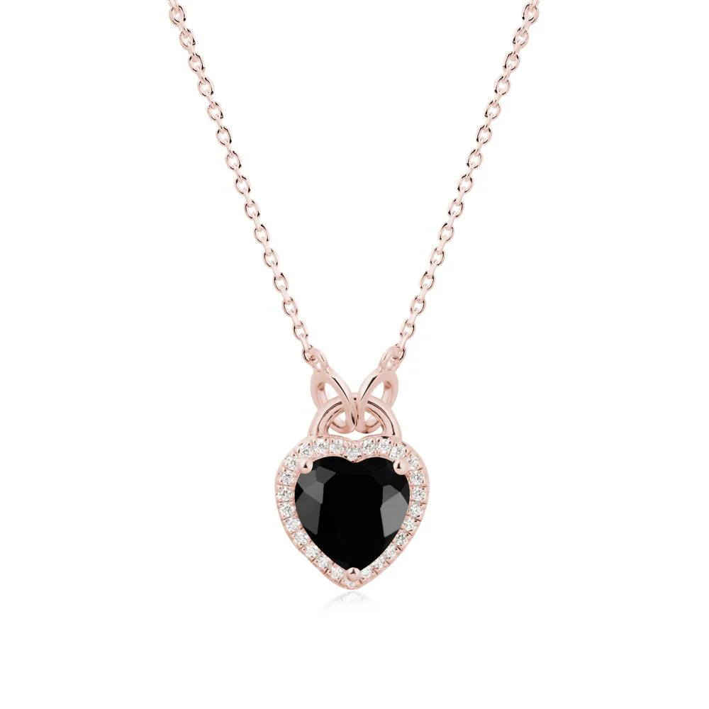 Heart Shaped Black Spinel Halo Pendant Necklace - Image 4