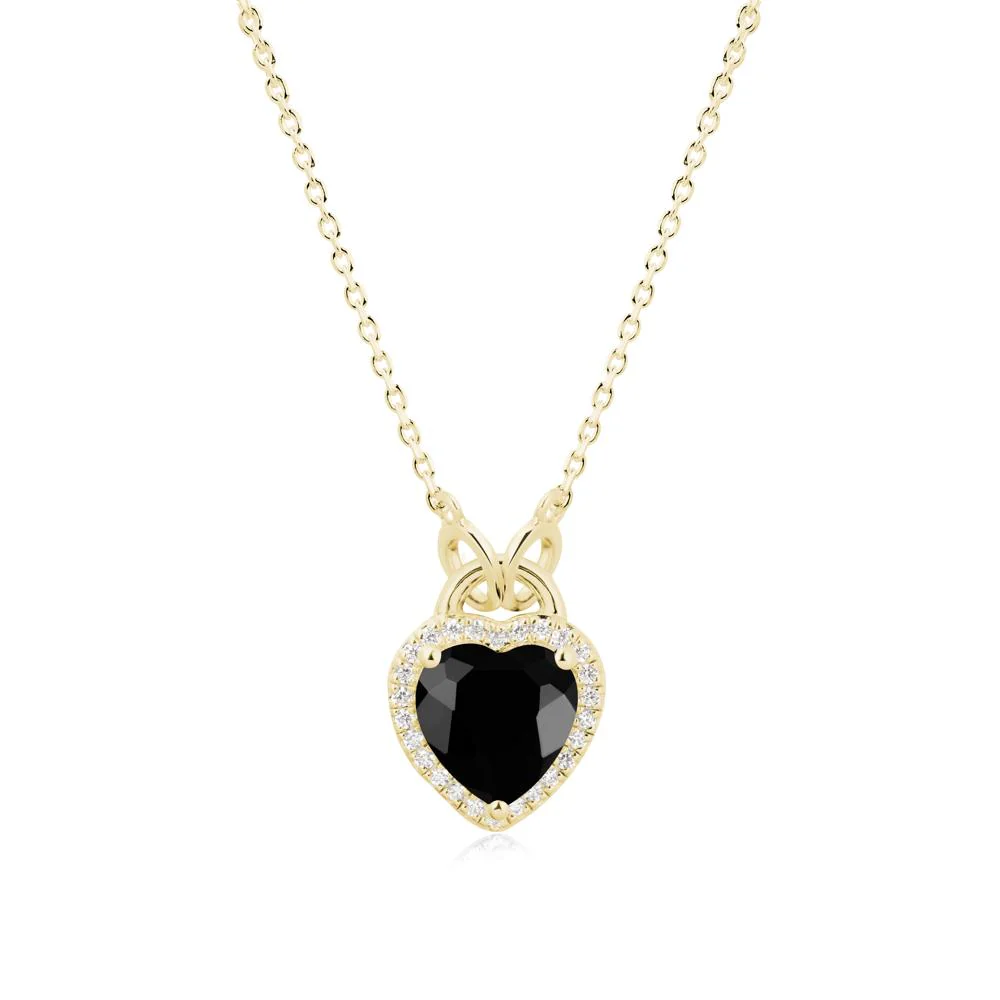 Heart Shaped Black Spinel Halo Pendant Necklace - Image 6