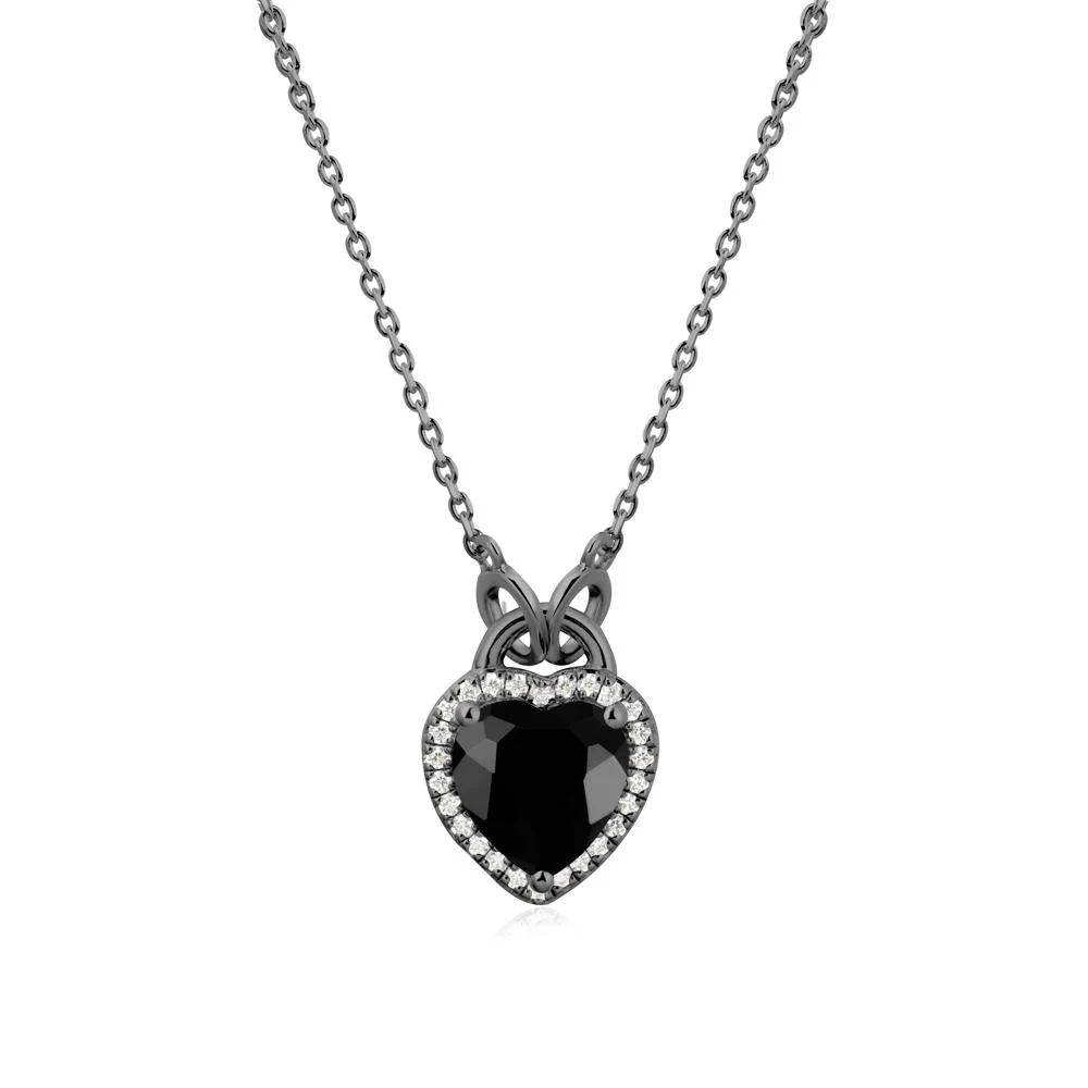 Heart Shaped Black Spinel Halo Pendant Necklace - Image 7
