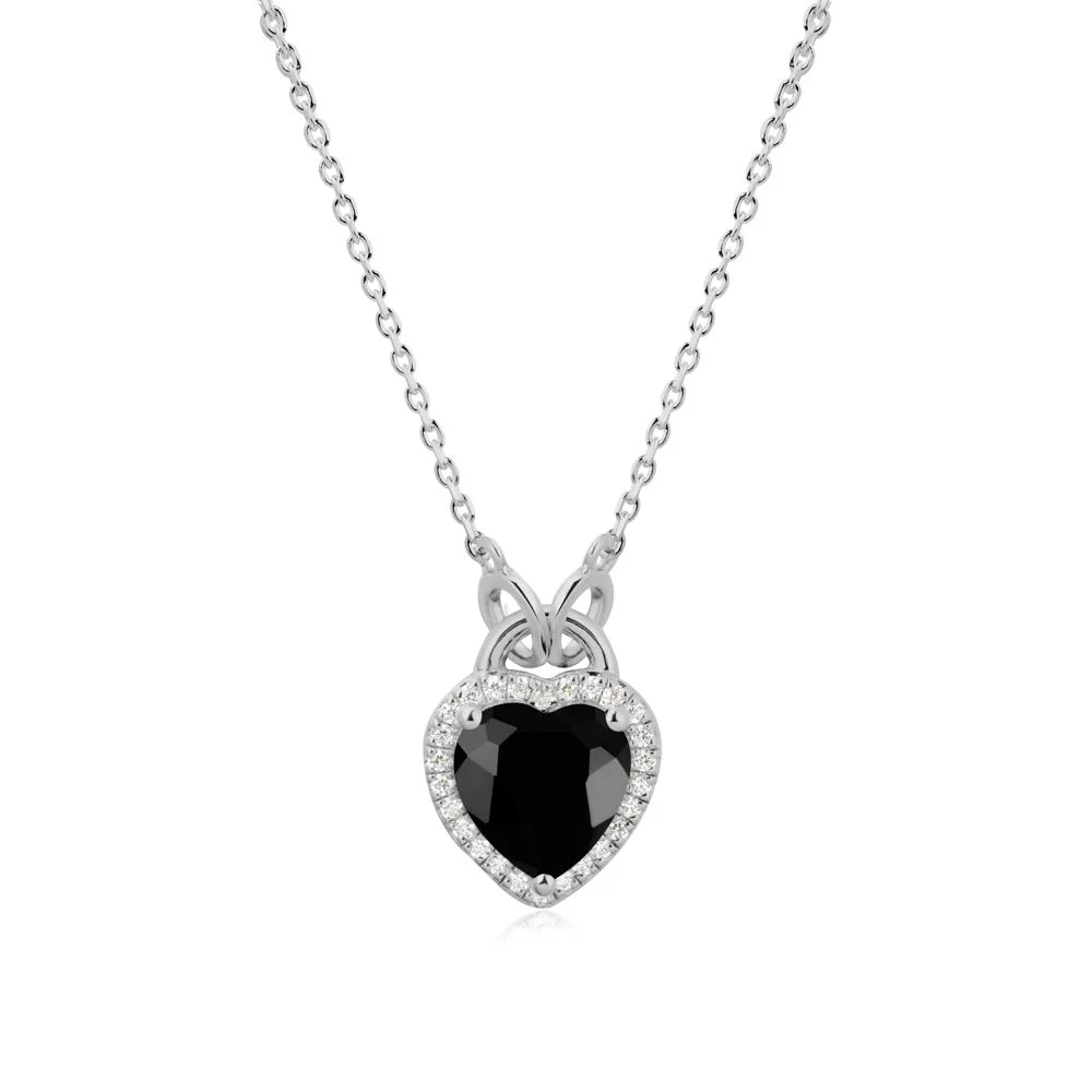 Heart Shaped Black Spinel Halo Pendant Necklace - Image 8