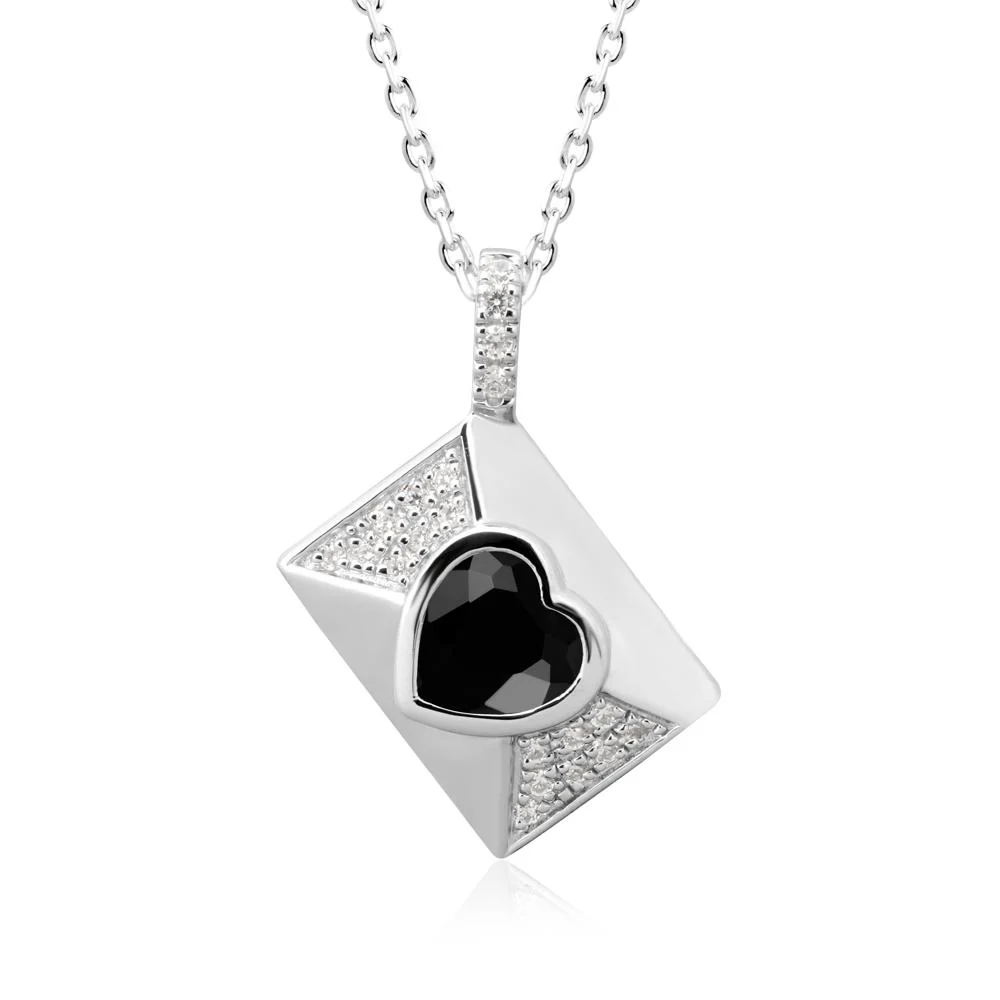 Heart Shaped Black Spinel Love Letter Envelope Pendant - Image 5