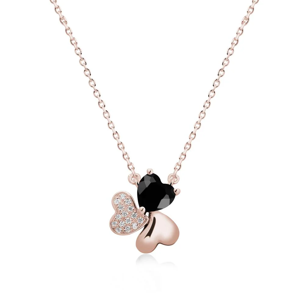 Heart Shaped Black Spinel Shamrock Necklace - Image 2