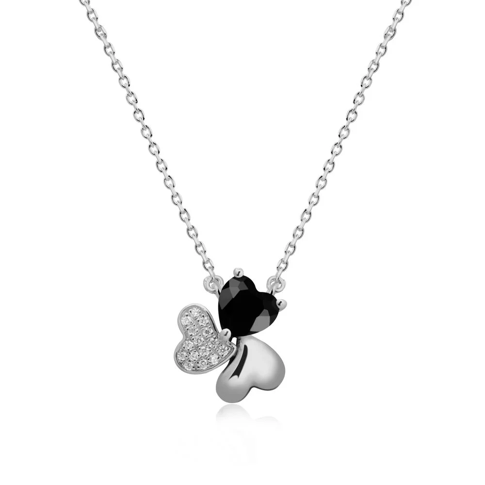 Heart Shaped Black Spinel Shamrock Necklace - Image 8