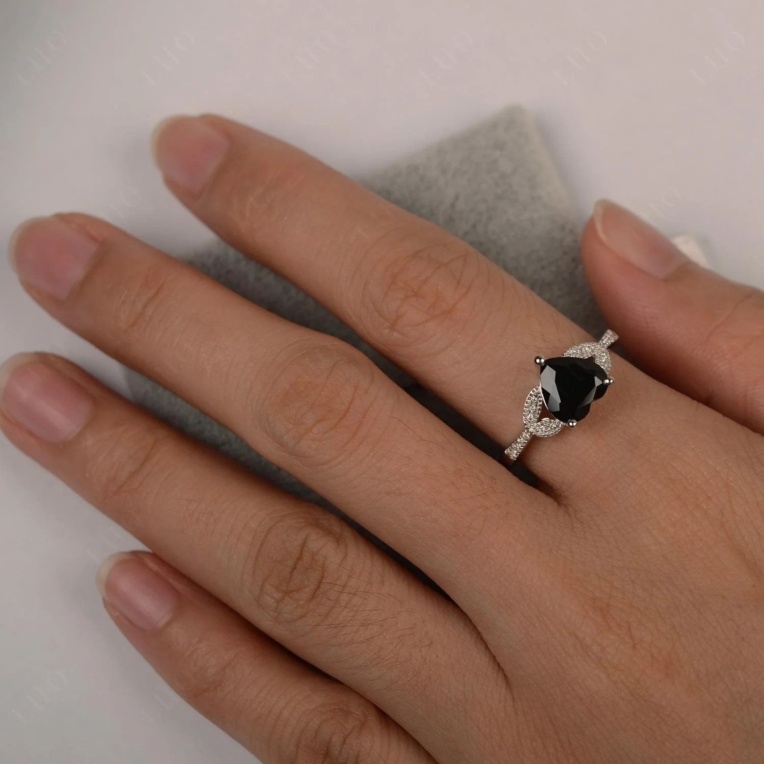 Heart Shaped Black Spinel Engagement Ring - Image 12