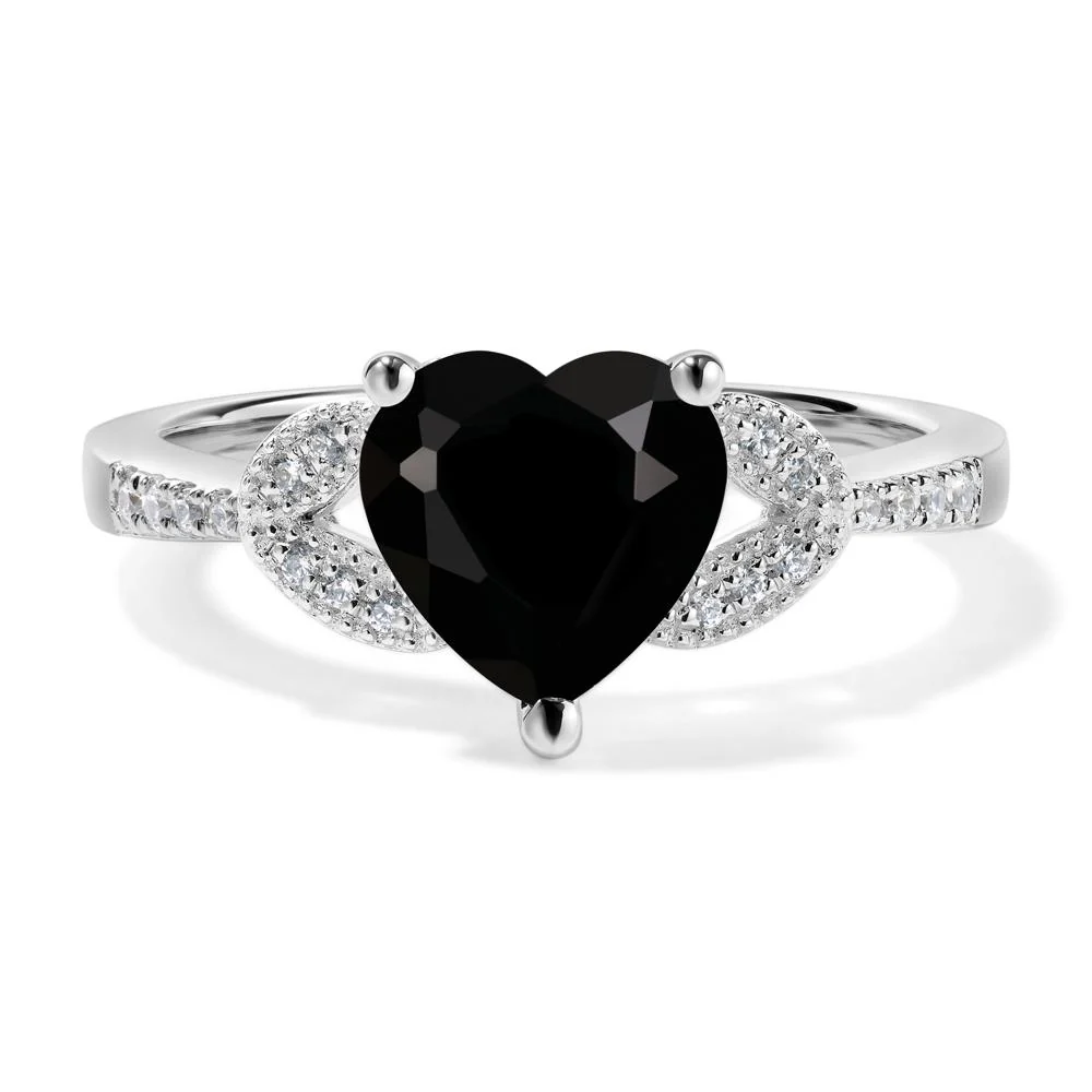 Heart Shaped Black Spinel Engagement Ring - Image 2