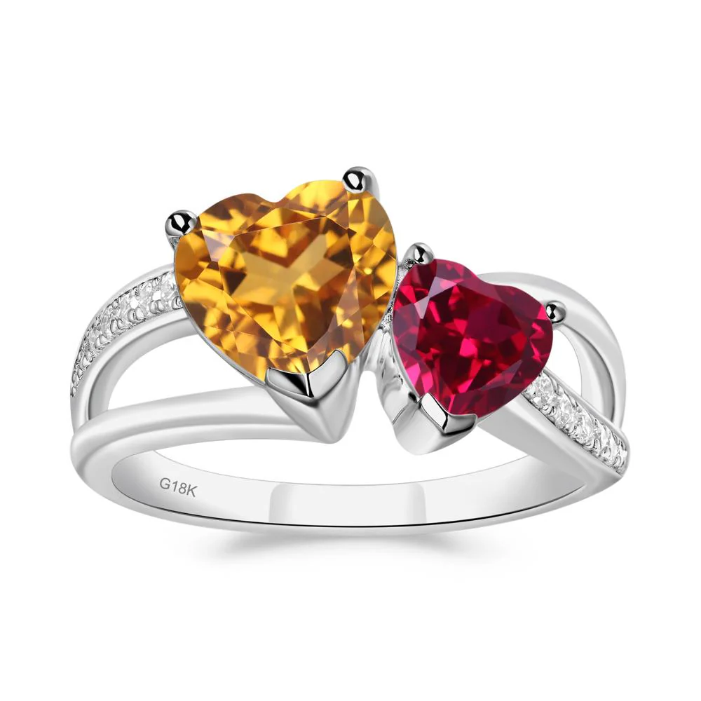 Citrine and Ruby Two Heart Ring